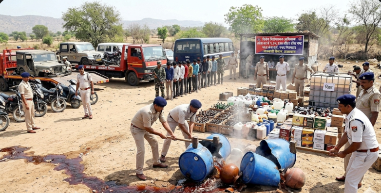 राजस्थान आबकारी विभाग का बड़ा एक्शन: विशेष अभियान में 1.74 लाख लीटर वॉश नष्ट, 556 तस्कर गिरफ्तार